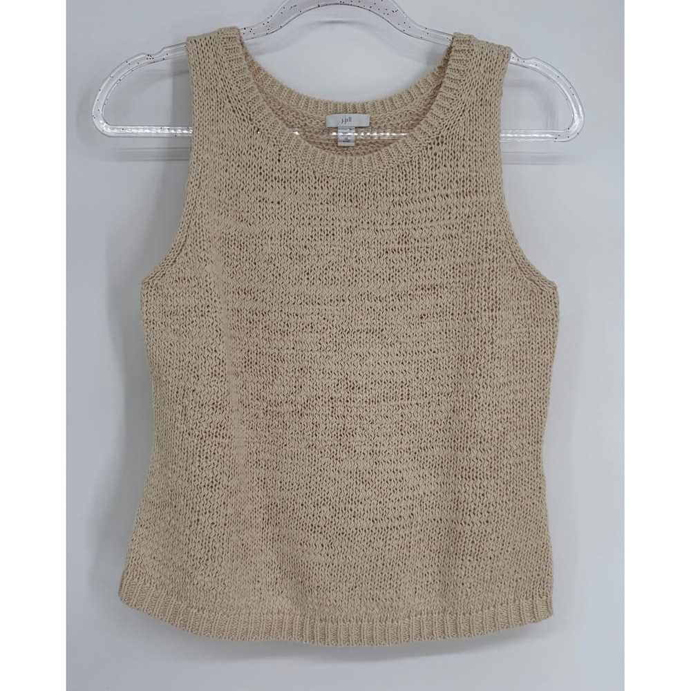 J. Jill Womens Beige Cotton Blend Textured Knit Sweater Tank Top Sz XS Petite